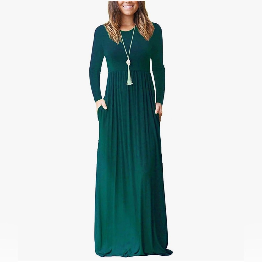 Emerald Green Maxi Long Sleeve Dress